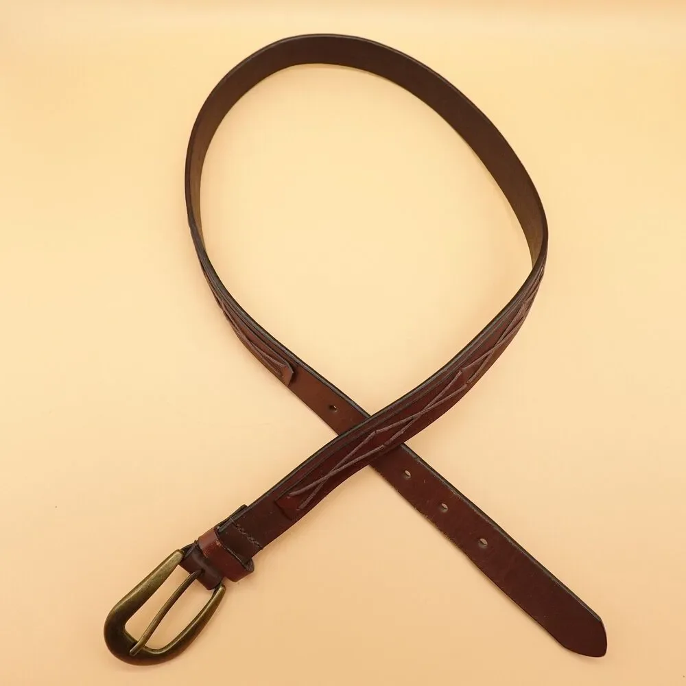 Liz Claiborne Leather Belt Womens Large Embossed Western Brass Buckle 1